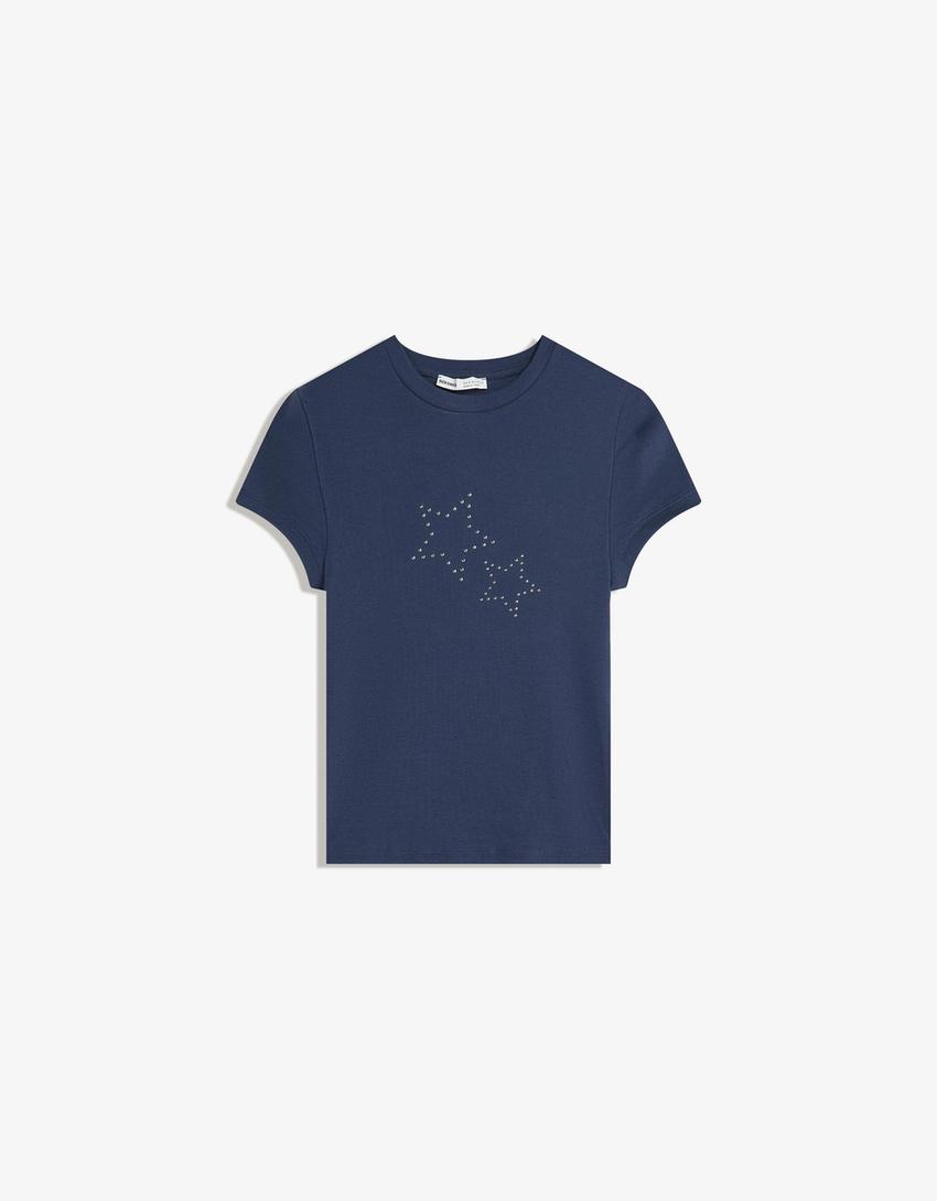 Camiseta manga corta tachas-Azul