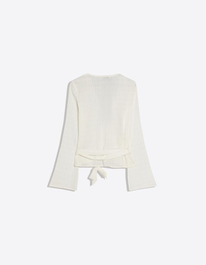 Blouse croisée imprimée-Écru