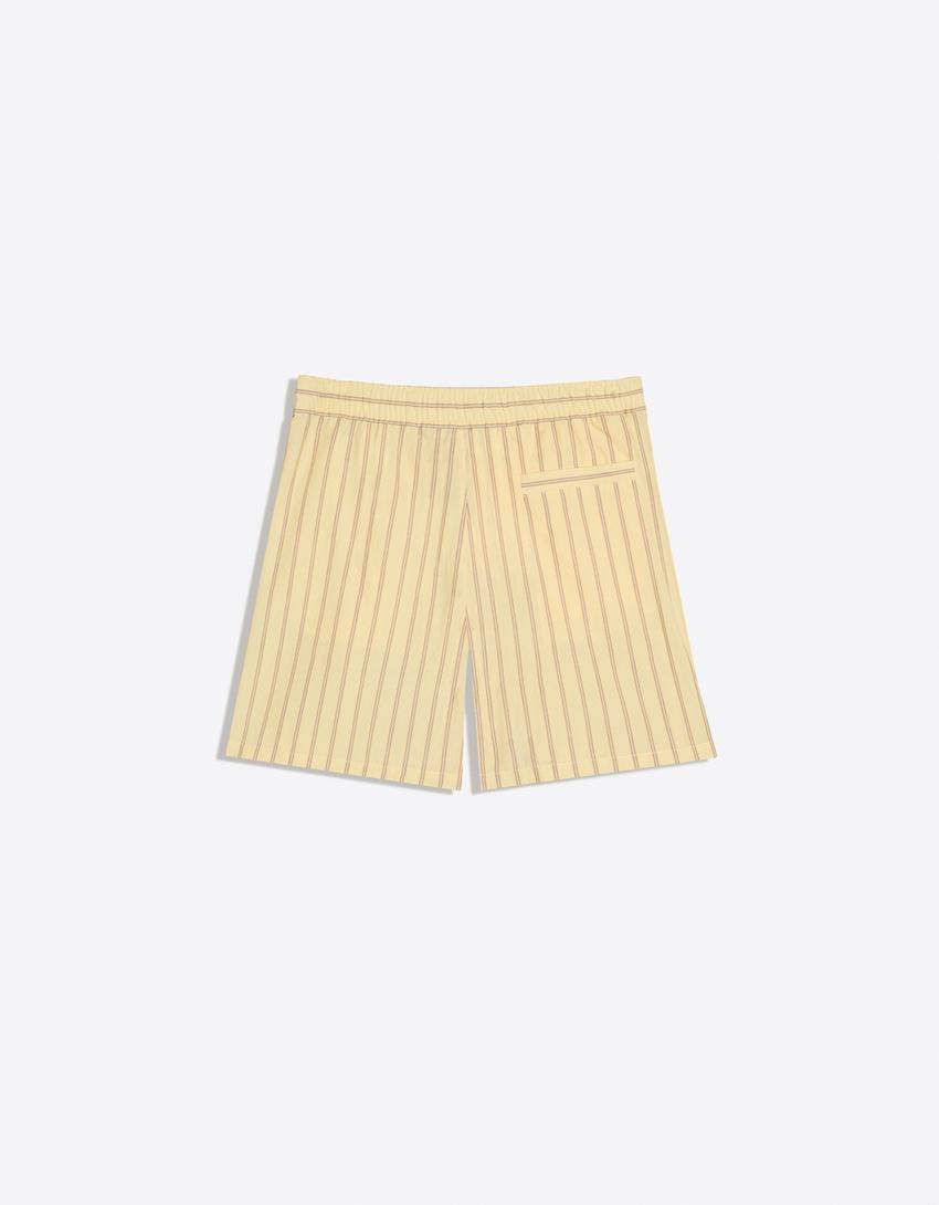 Bermuda à rayures et taille élastique-Jaune