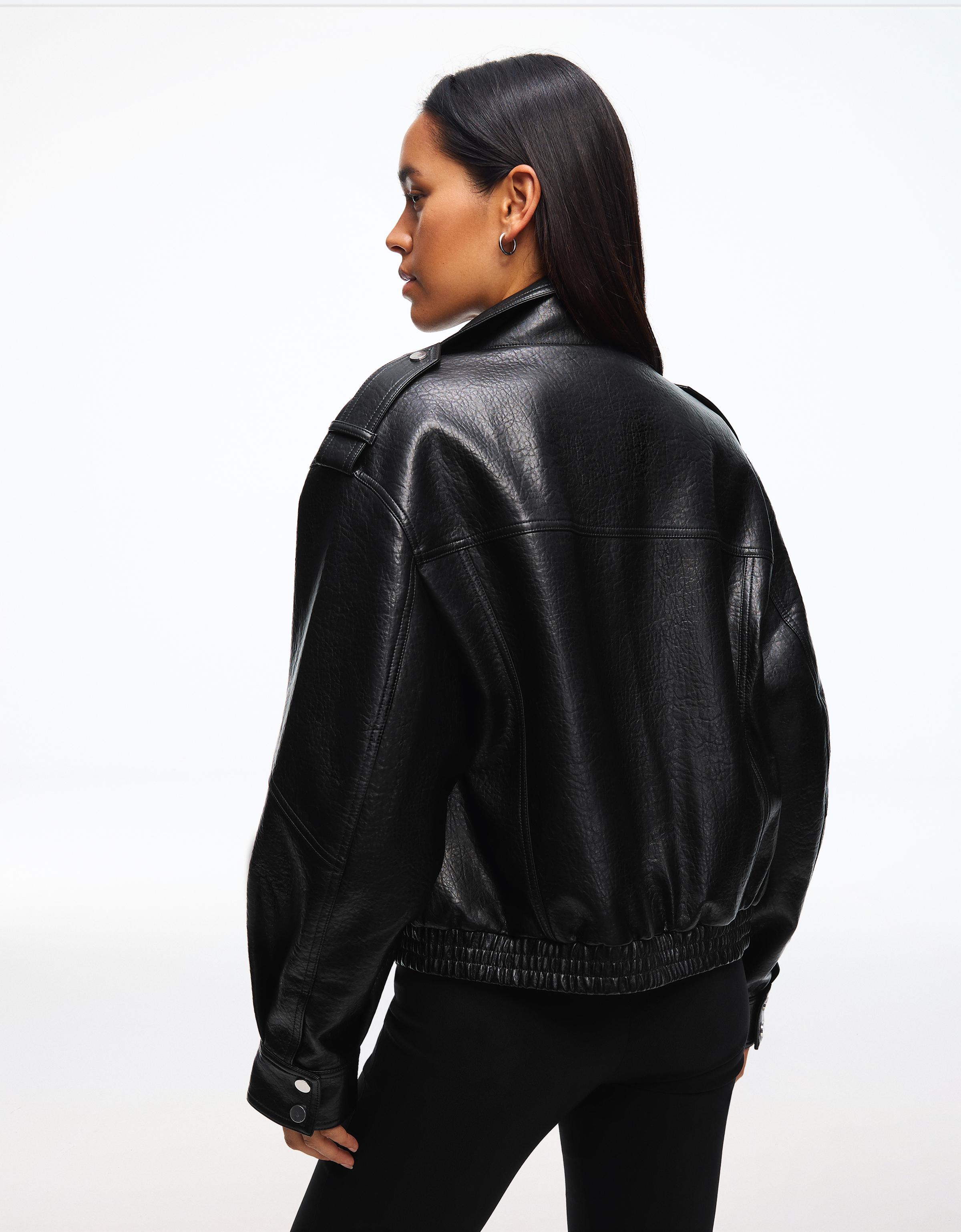 Leather effect funnel neck jacket — Black