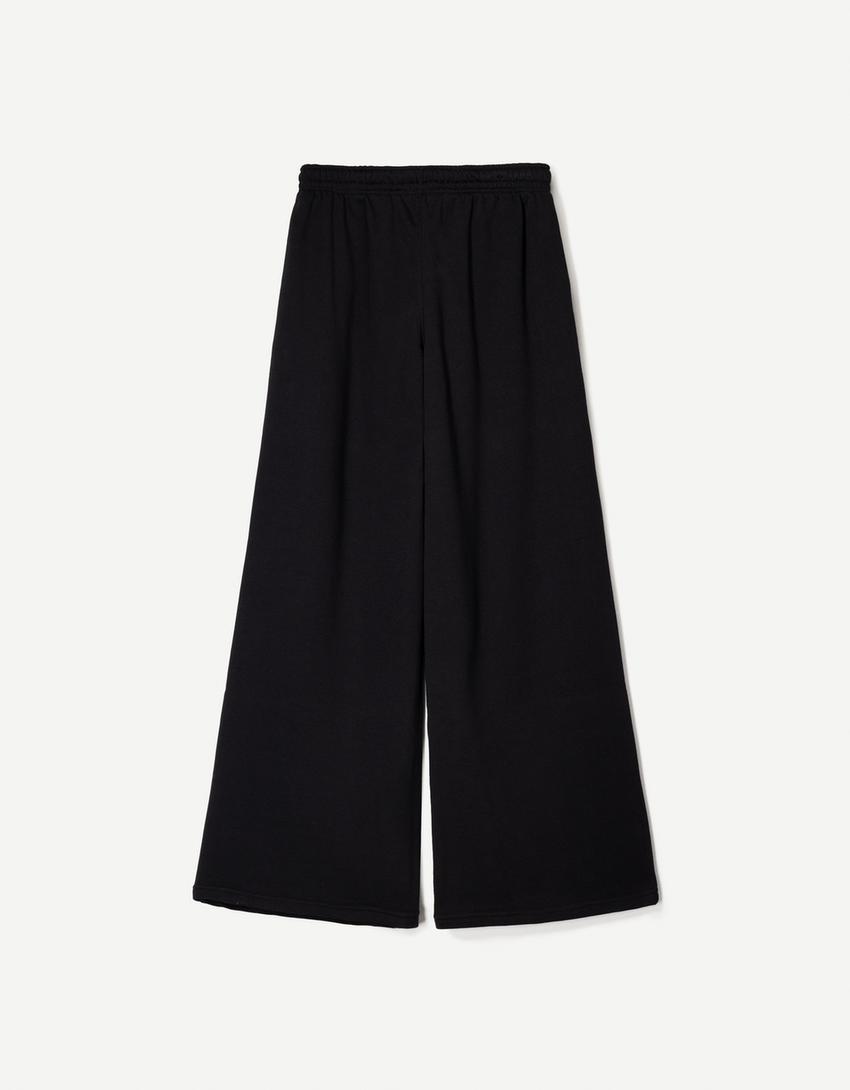 Super wide-leg plush trousers-Black-5
