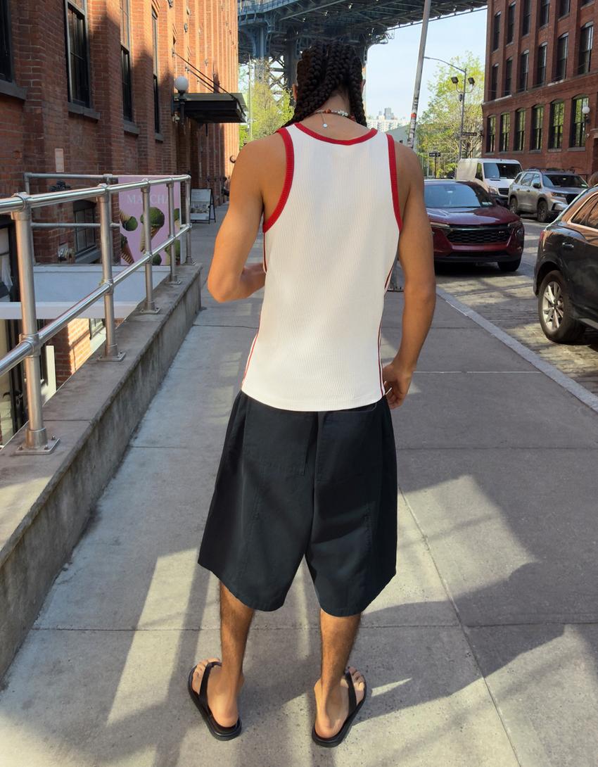 Ribbed contrast retro strappy T-shirt-Off white
