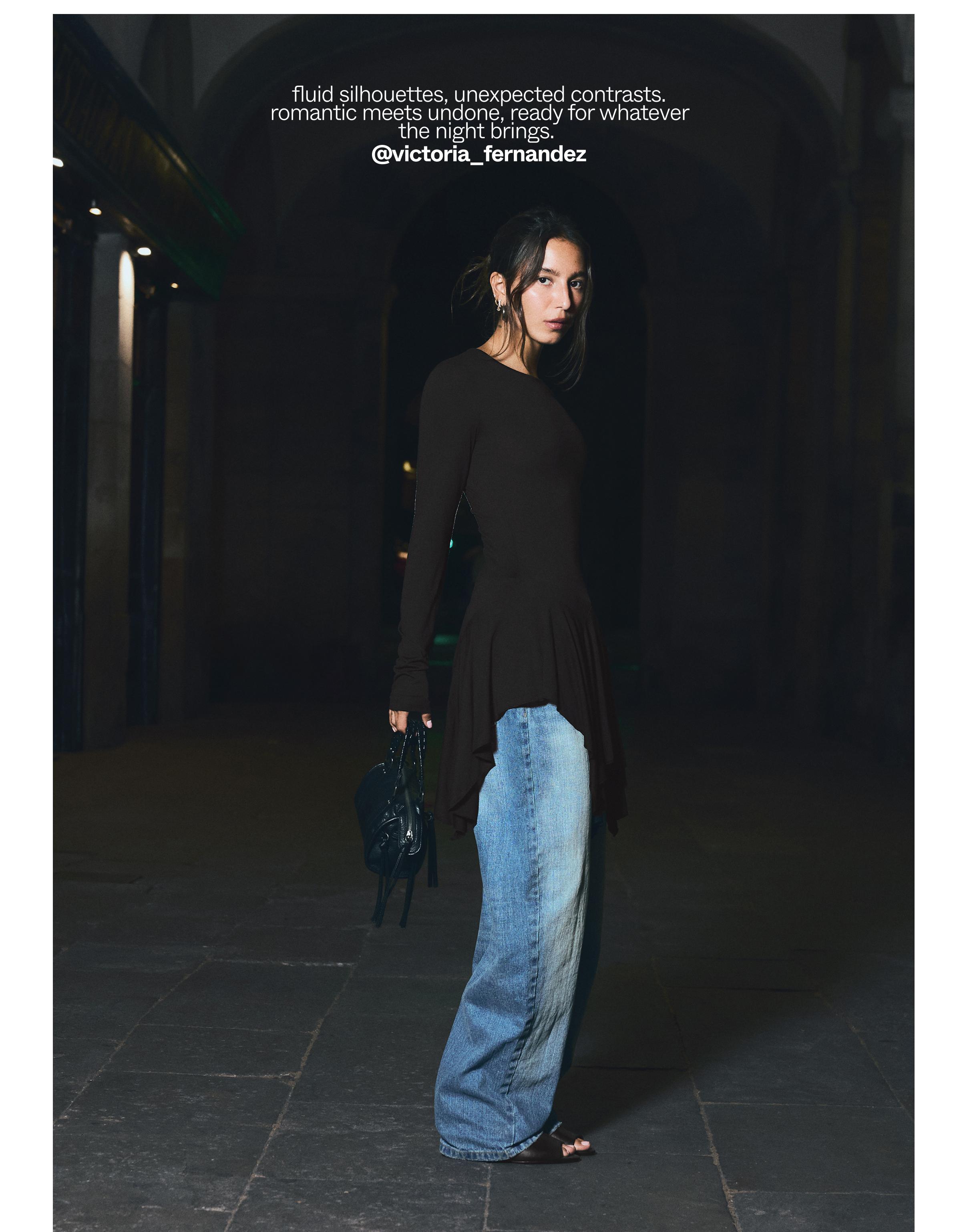Long-sleeved frill T-shirt — Black