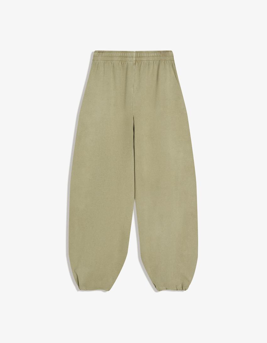 Spodnie dresowe barrel ze stoperami-Khaki