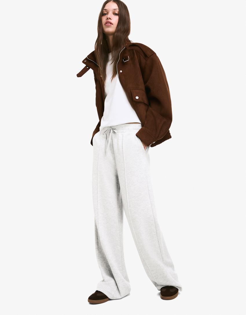 Soft wide leg broek-Grijs