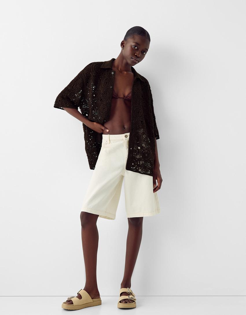 Chemise manches courtes crochet-Marron-4