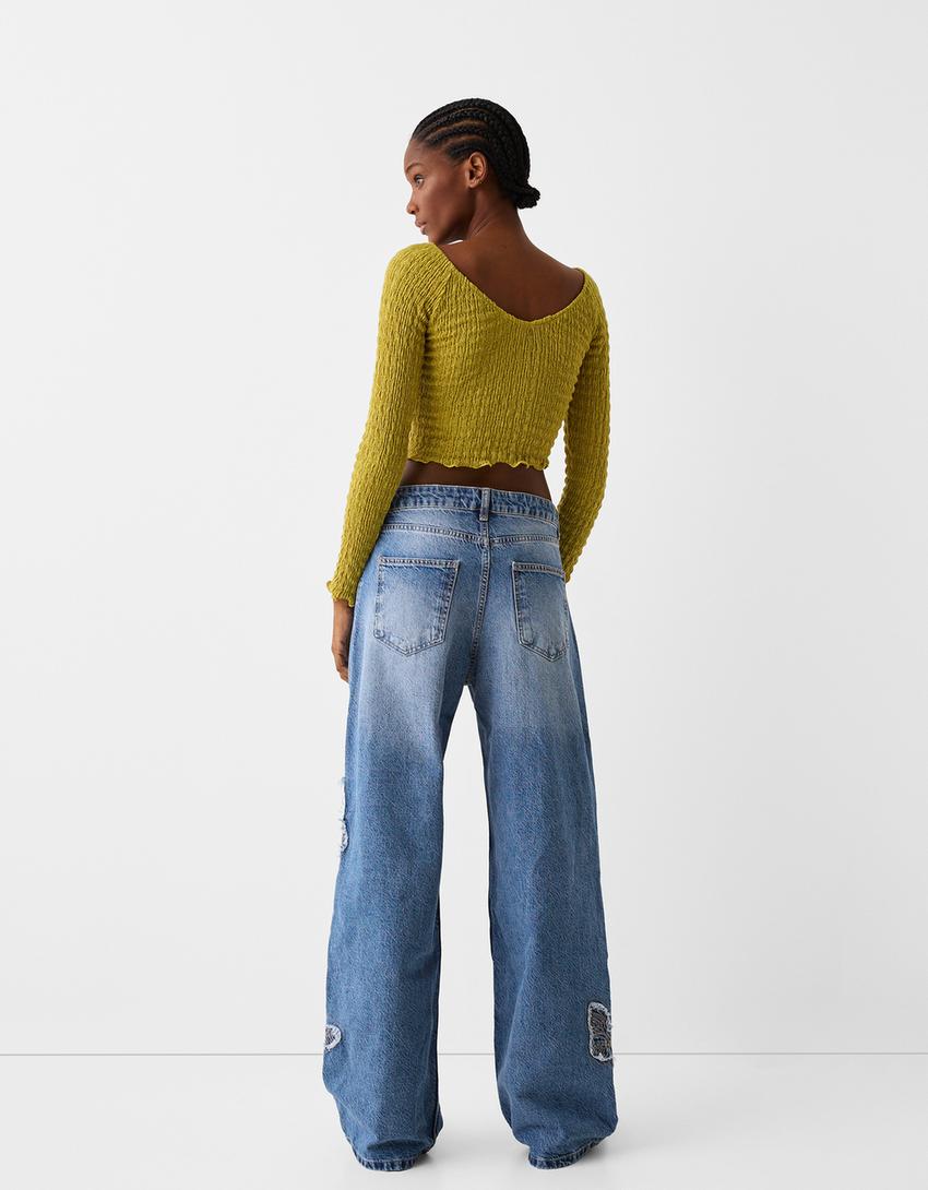 Butterfly baggy jeans-Light blue-2