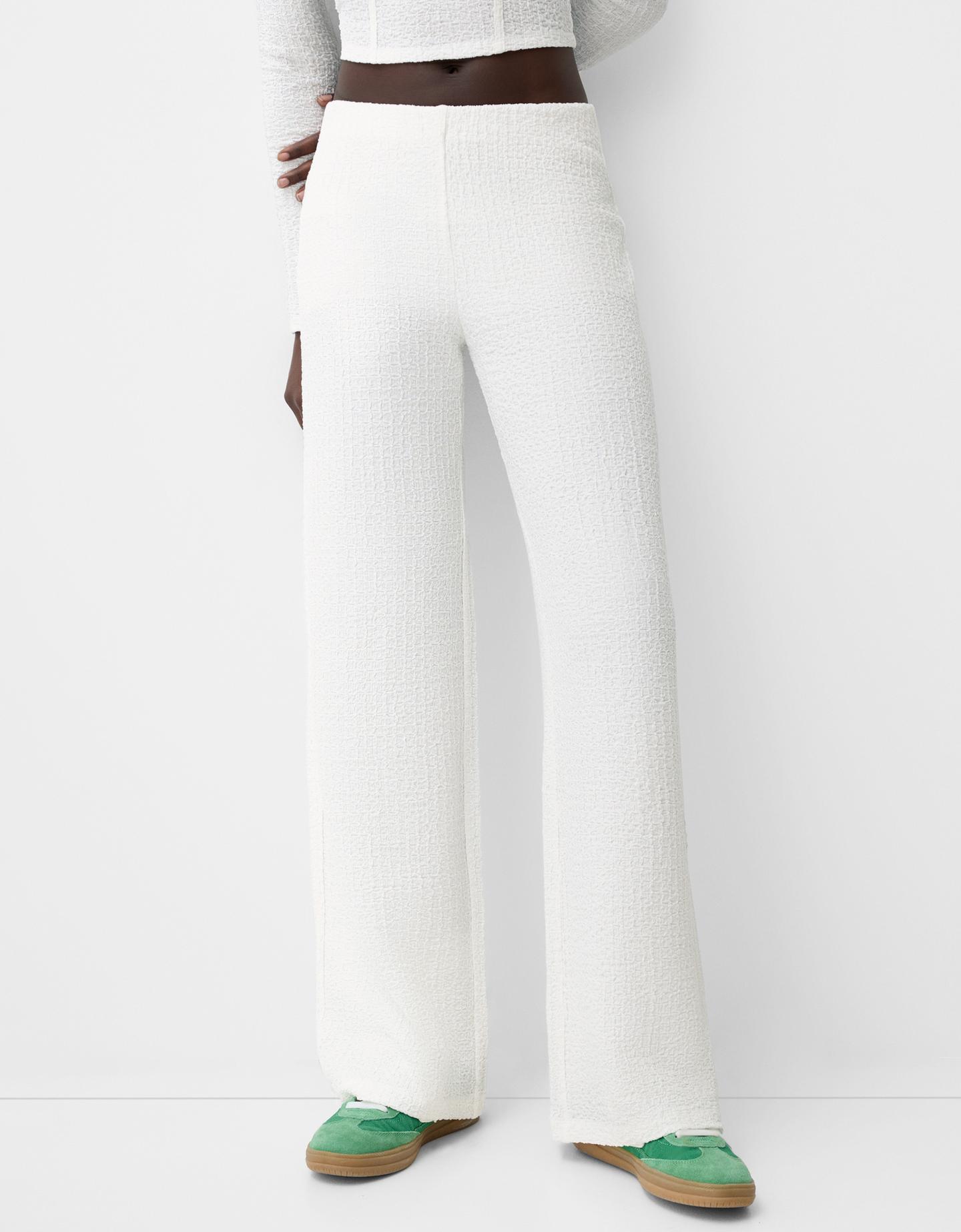 Bershka Pantaloni Wide Leg Goffrati Donna M Bianco