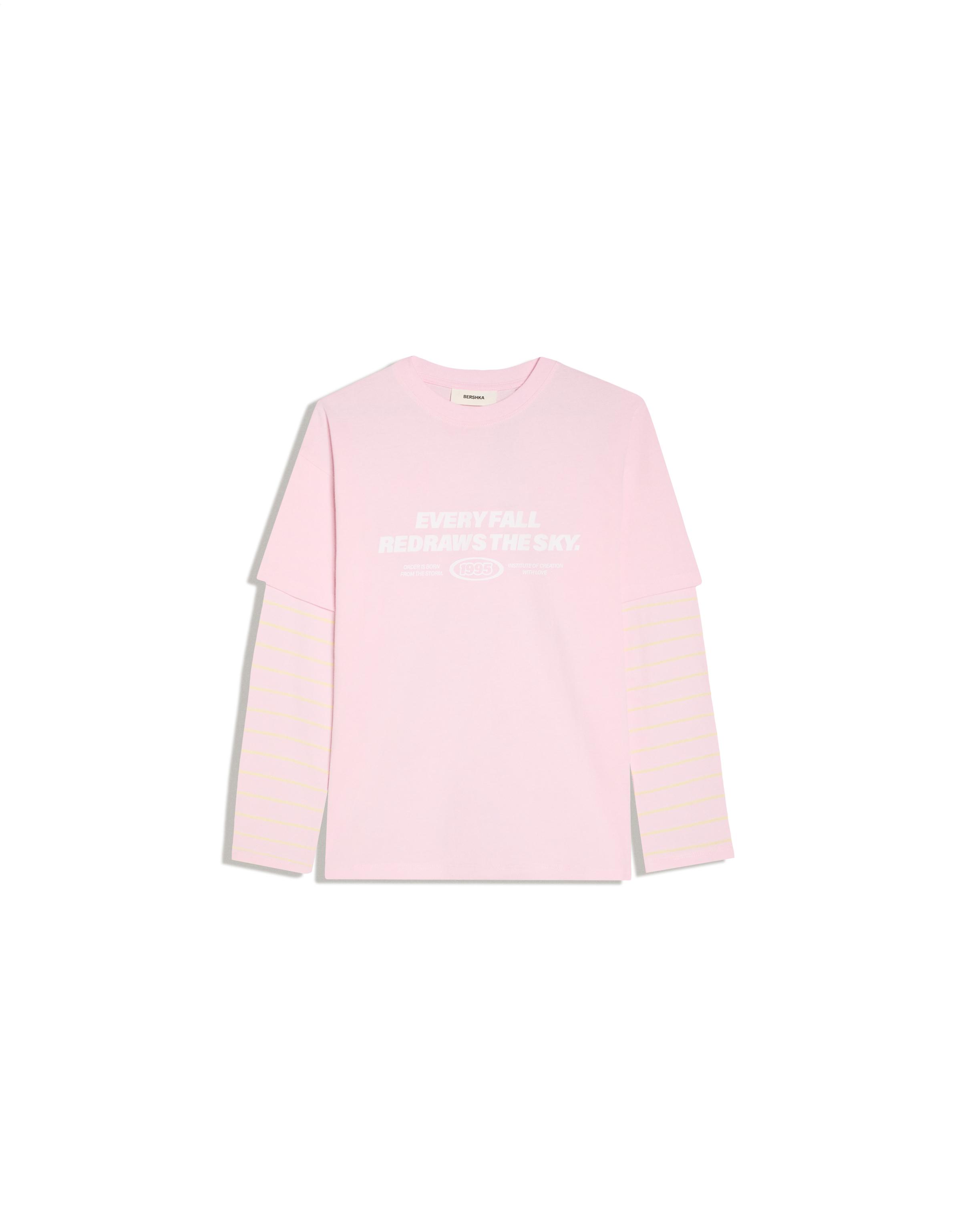 Oversize double sleeve print T-shirt — Pink