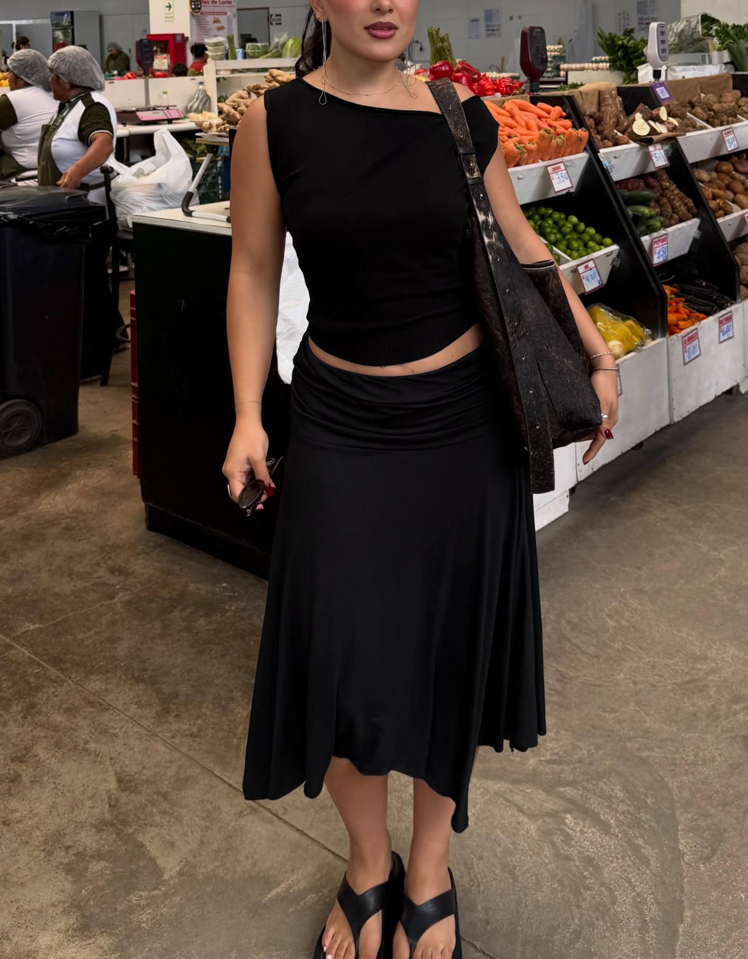 Knit boat neck top — Black