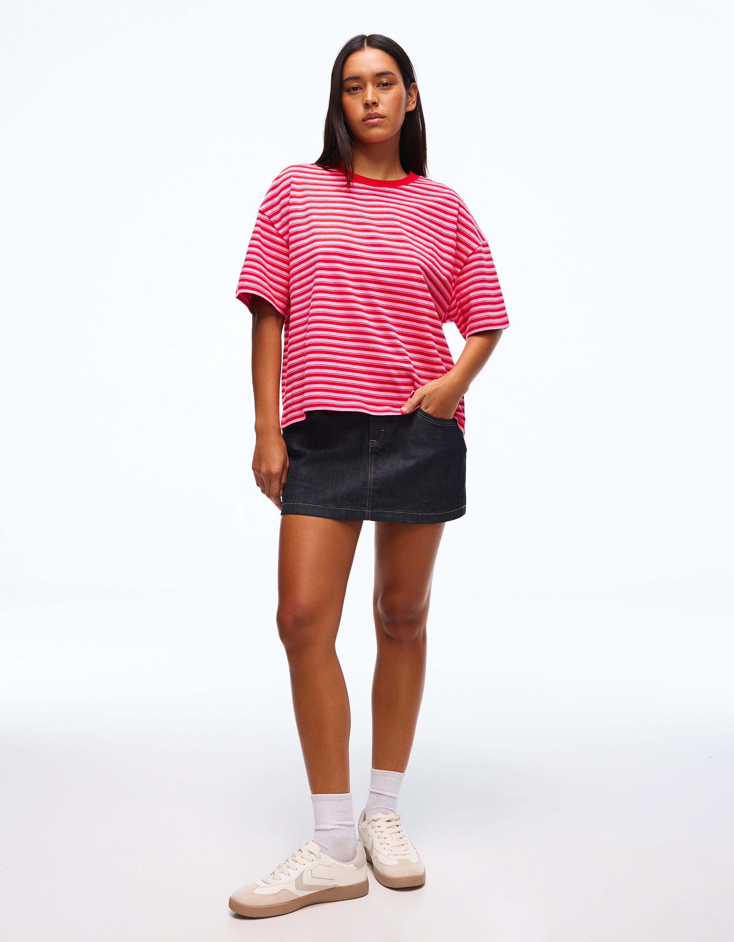 Boxy fit striped T-shirt — Pink