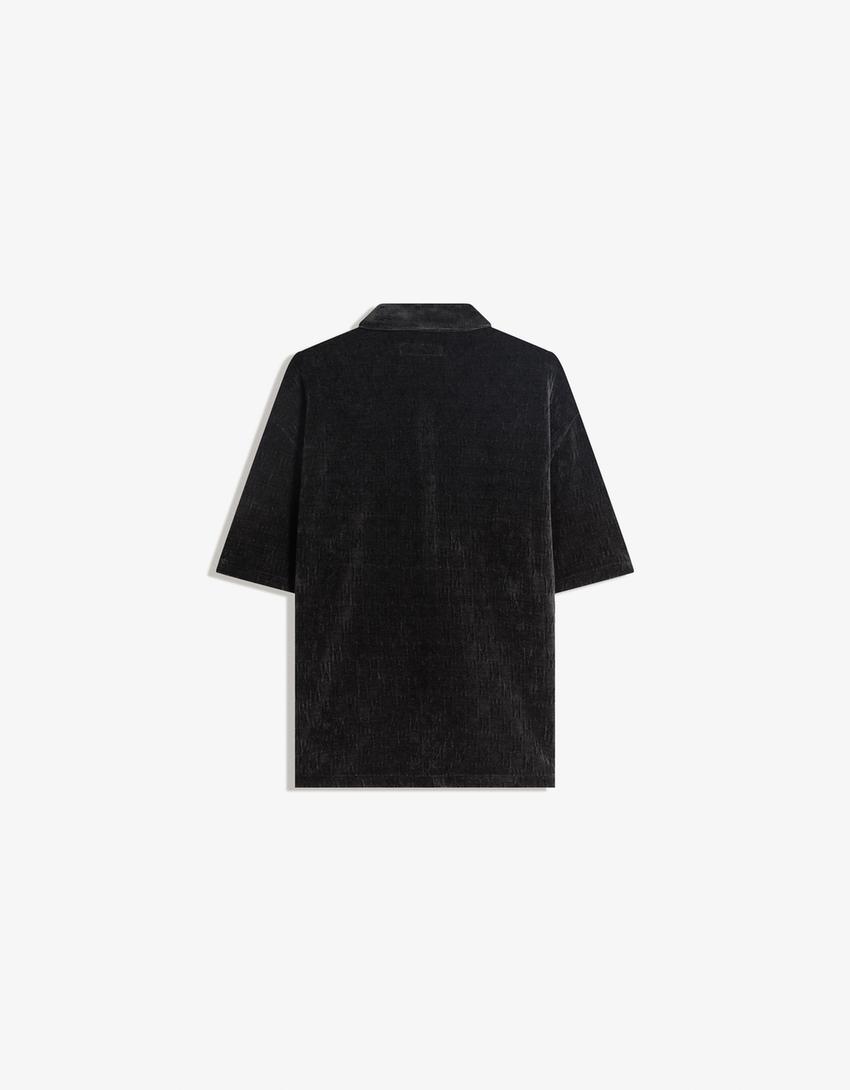 Camisa manga corta jacquard-Negro
