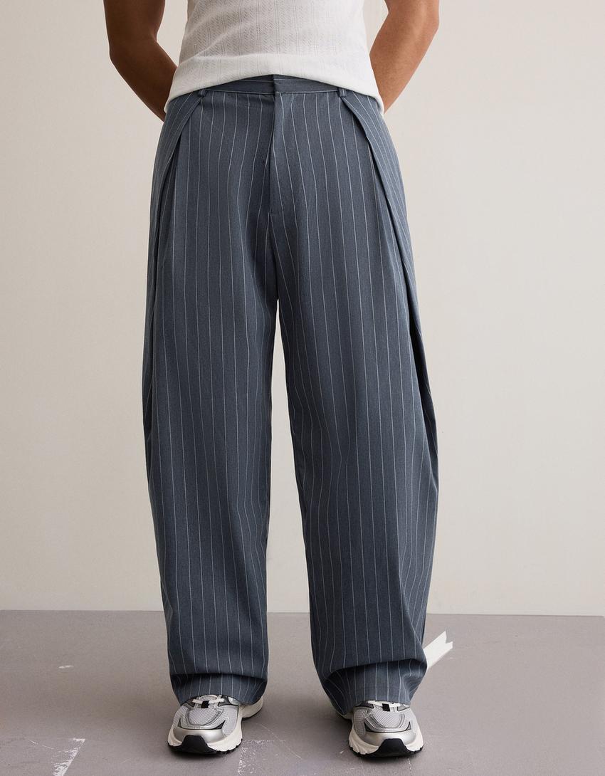 Super baggy fit çift pensli pantolon-Denizci mavisi