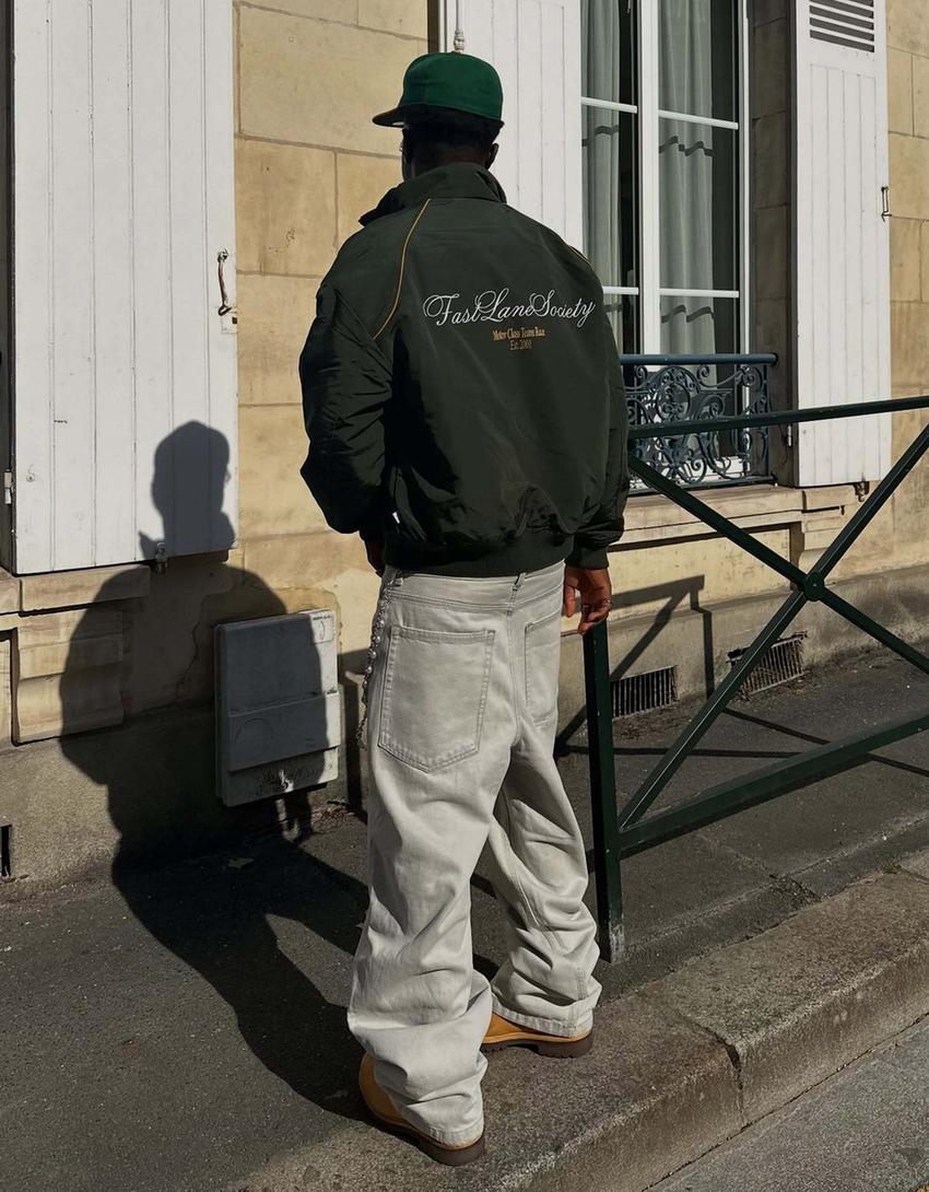 Embroidered technical jacket-Khaki