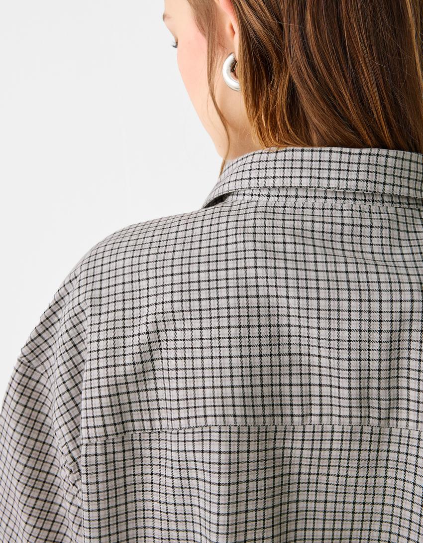 قميص بأكمام قصيرة بطبعة مربعات-رمادي-6