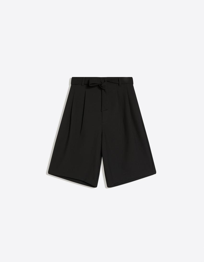 Bermuda wide leg à ceinture-Noir