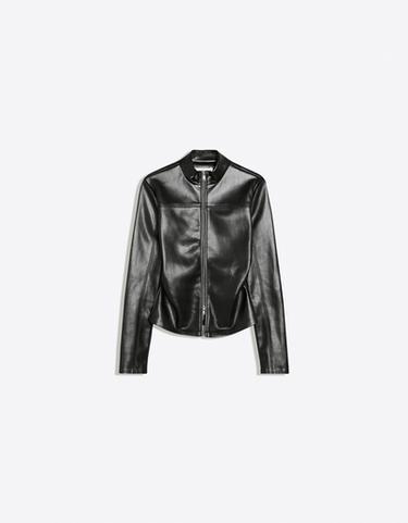 Fitted leather-effect zip-up shirt — Black 5