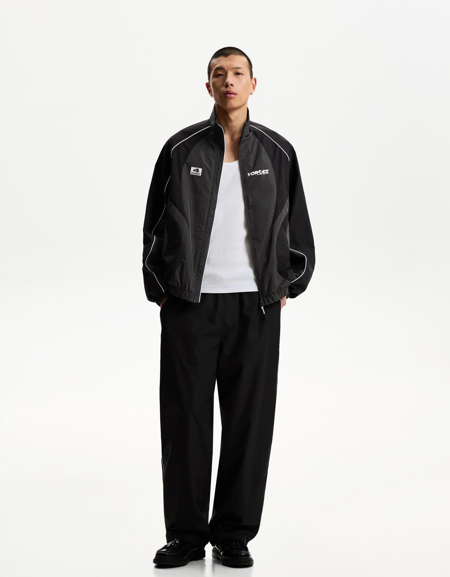 Bershka Pantalón Técnico Ribete Sport Hombre M Negro
