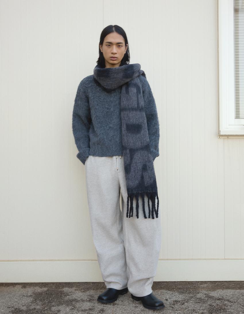 Sciarpa maxi con stampa-Grigio