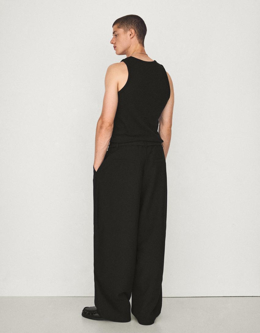Pantalon barrel à pinces avec ceinture-Noir