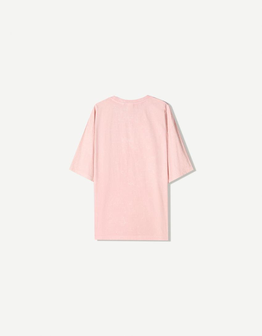 Oversized short sleeve printed T-shirt-Pink-5