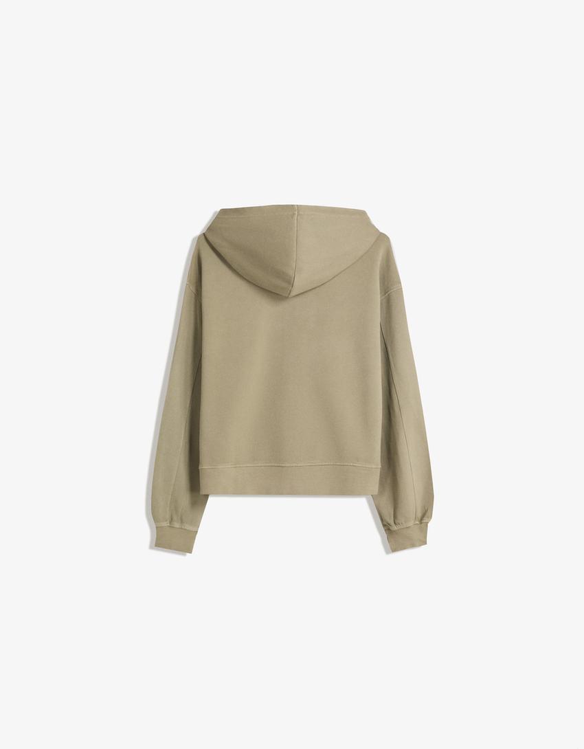 Sudadera cremallera piqué efecto lavado-Piedra