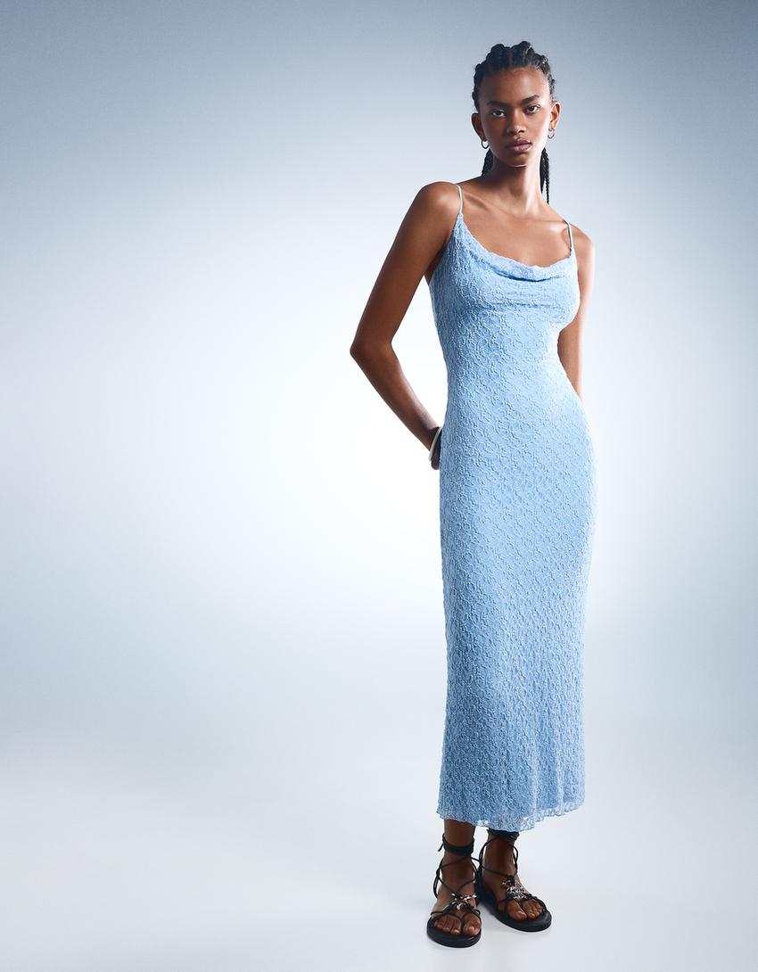 Robe midi en dentelle-Bleu clair-2