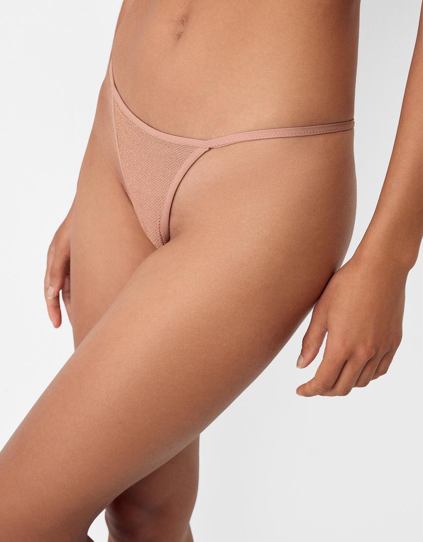 Bas de bikini fil métallisé-Rose-3