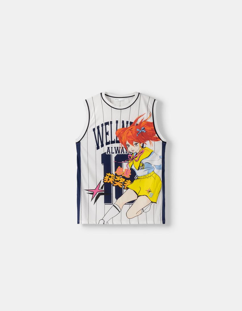 فستان قصير بطبعة رياضية وبدون أكمام-أبيض مطفي-4