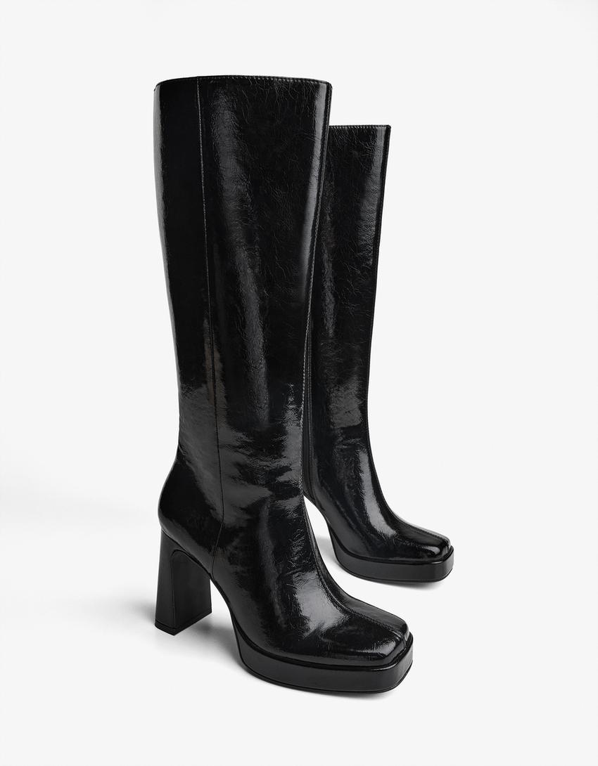 Bota tacón plataforma-Negro