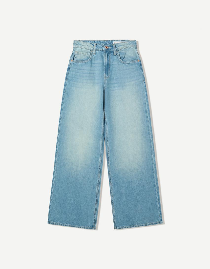 Wide-leg jeans-Light blue