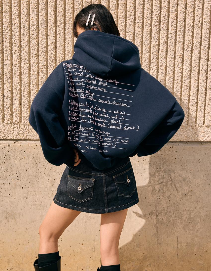 Sweat capuche imprimé-Marine