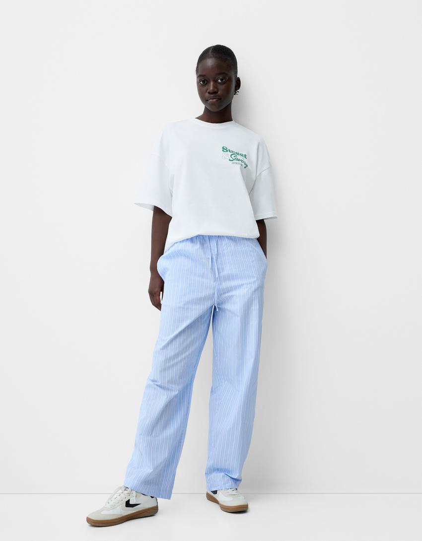 Calças baggy jogger às riscas-Azul claro-1