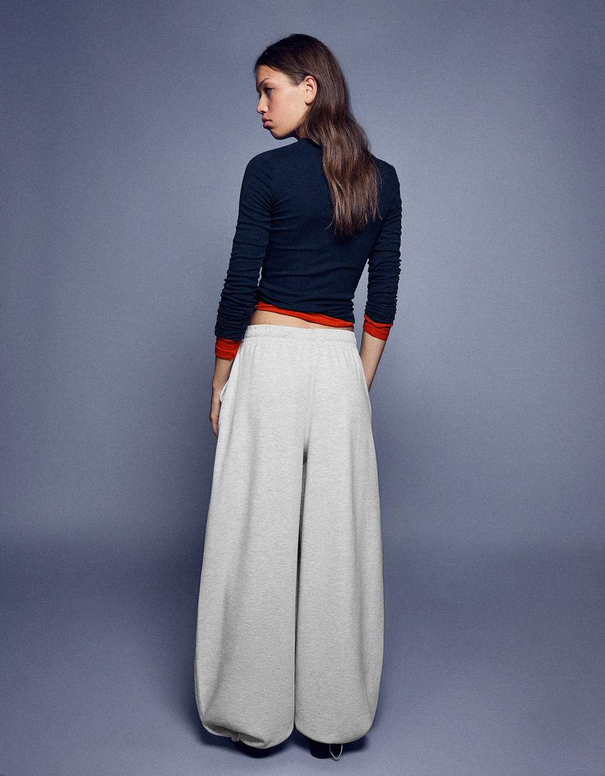 Plush barrel trousers with stoppers-Grey