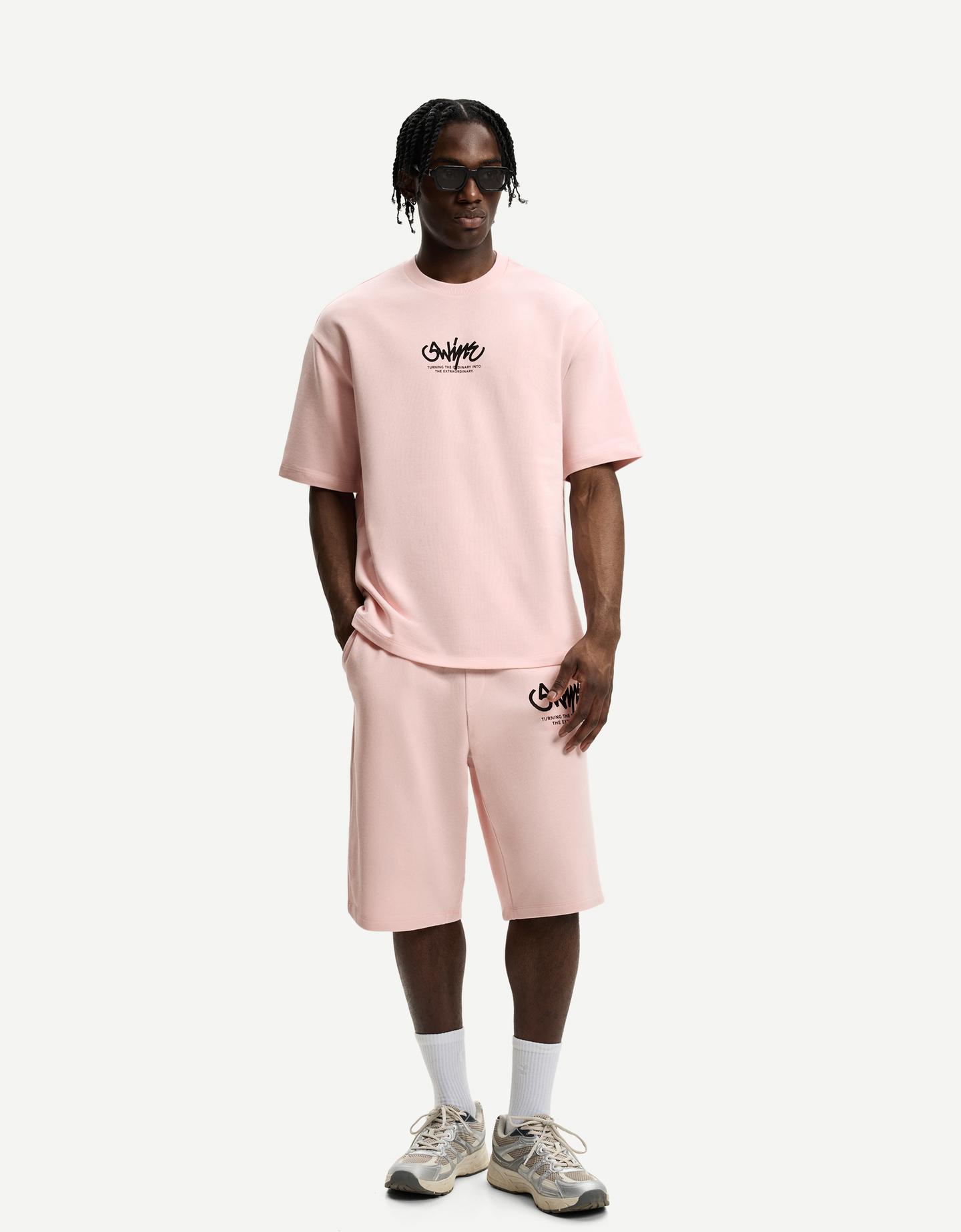Bershka Bermuda Felpa Print Hombre S Rosa
