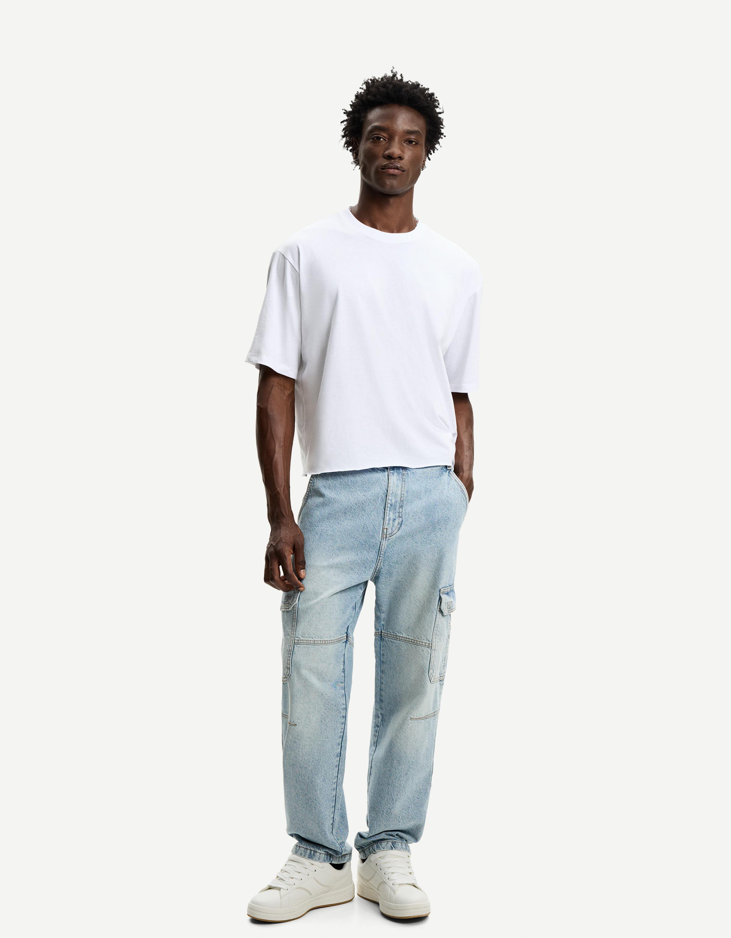 Bershka Baggy-Cargo-Jeans Herren 42 Ausgewaschenes Blau