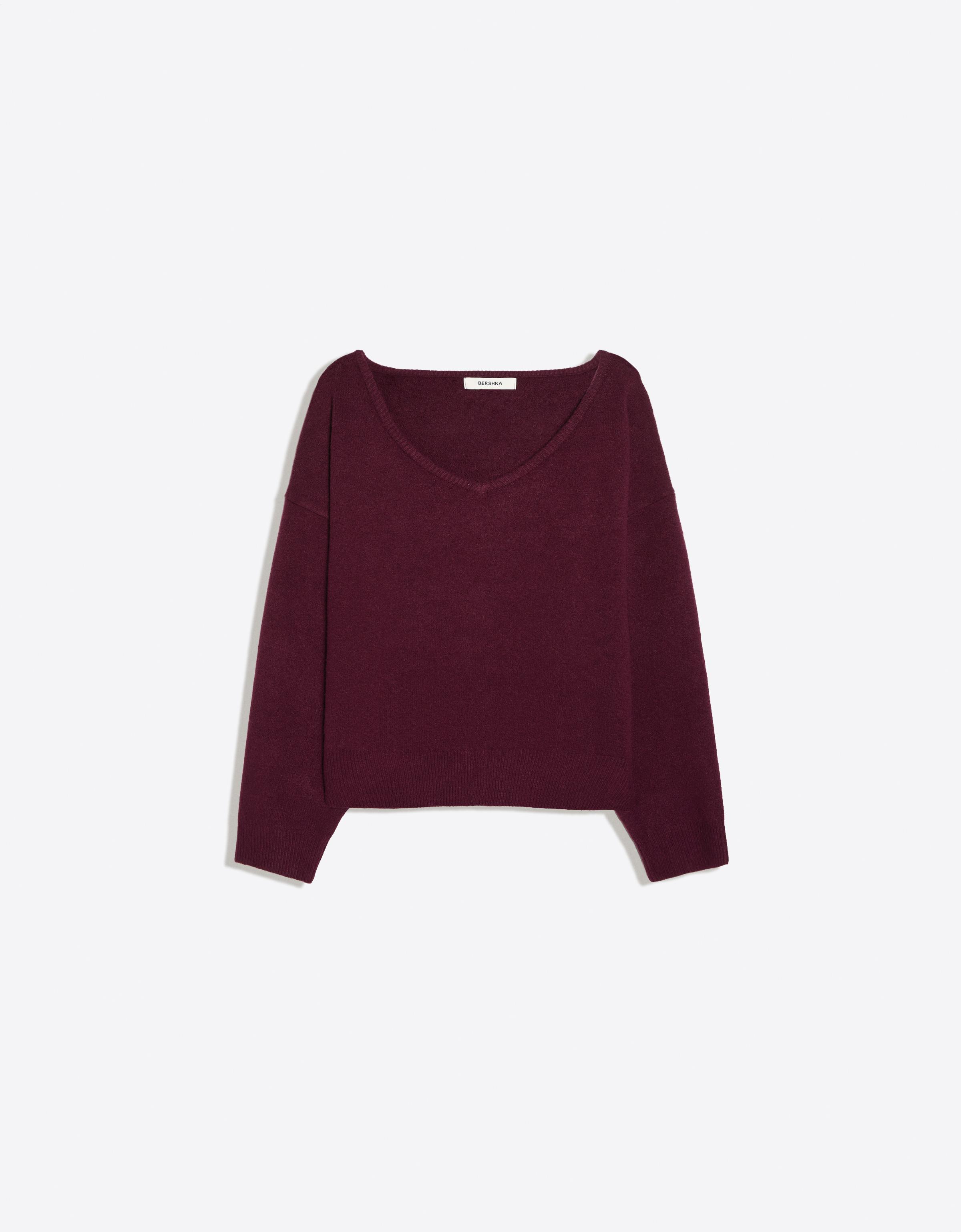 Oversize V-neck soft touch sweater — Burgundy