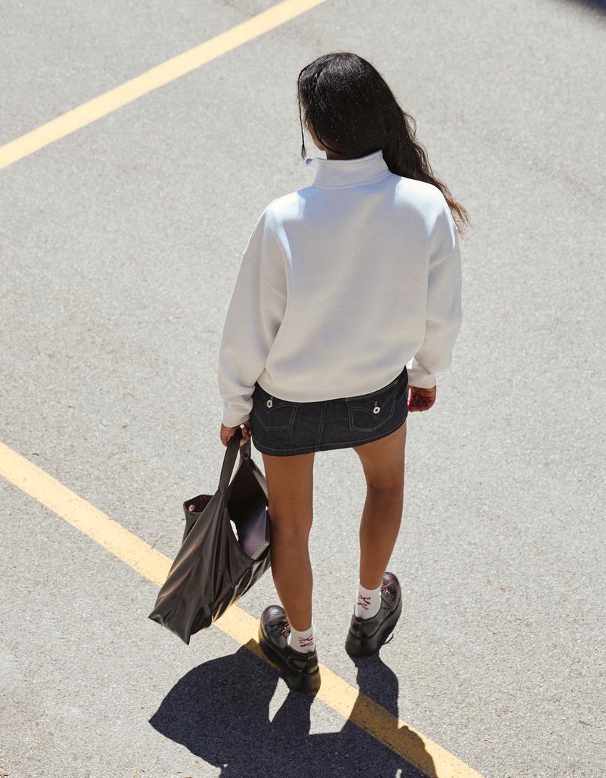 Printed quarter-zip sweatshirt-White
