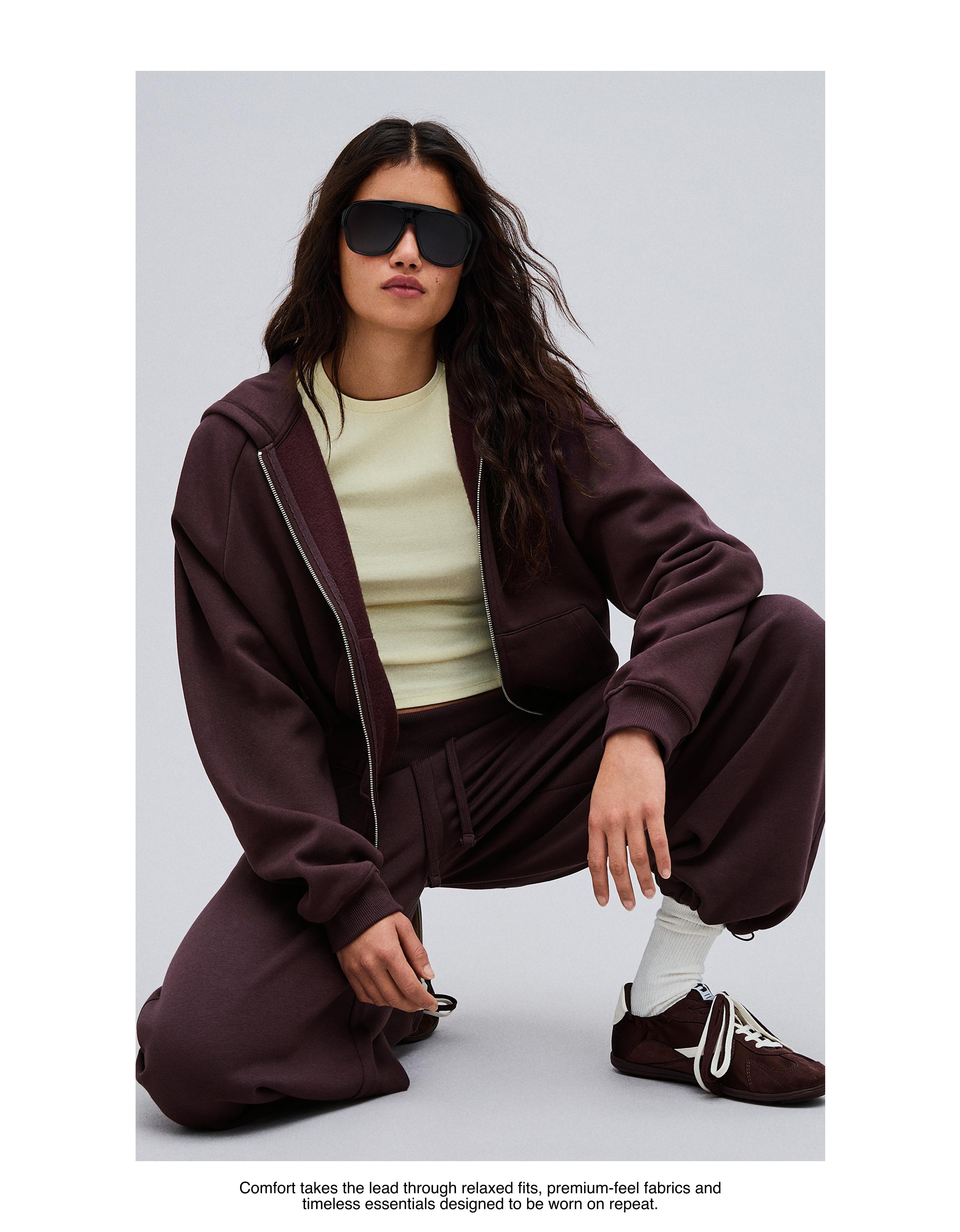 Zip-up plush hooded jacket — Violet