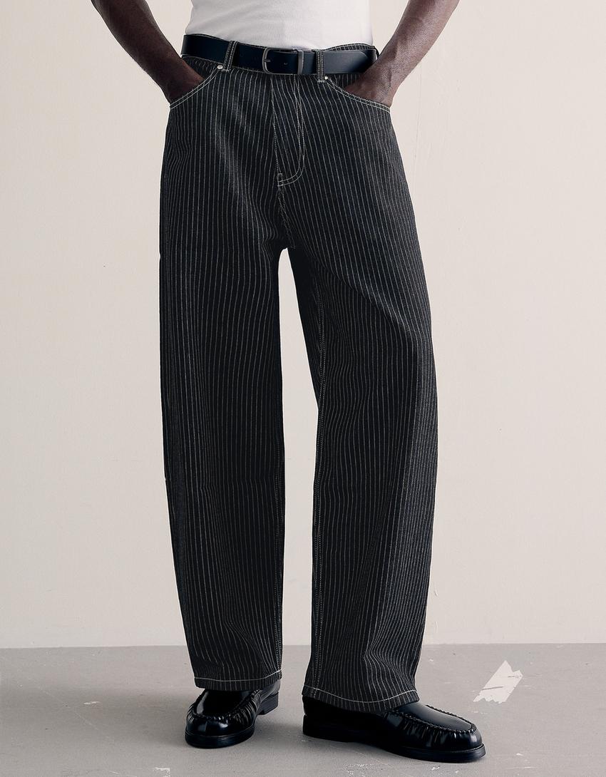 Striped barrel jeans-Navy
