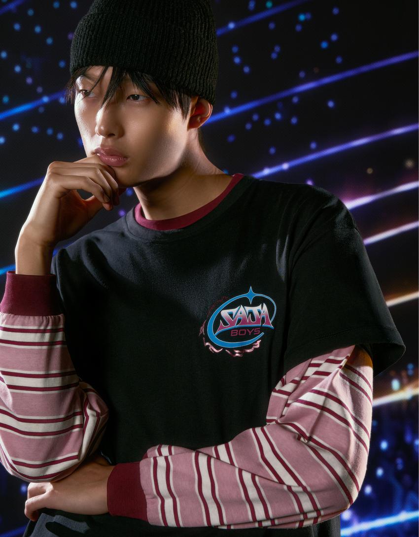 T-shirt KPop Demon Hunters Saja Boys manches courtes imprimé filtre numérique-Noir