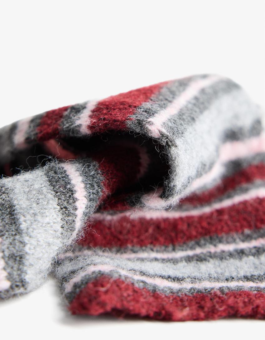 Extra-long striped scarf-Maroon