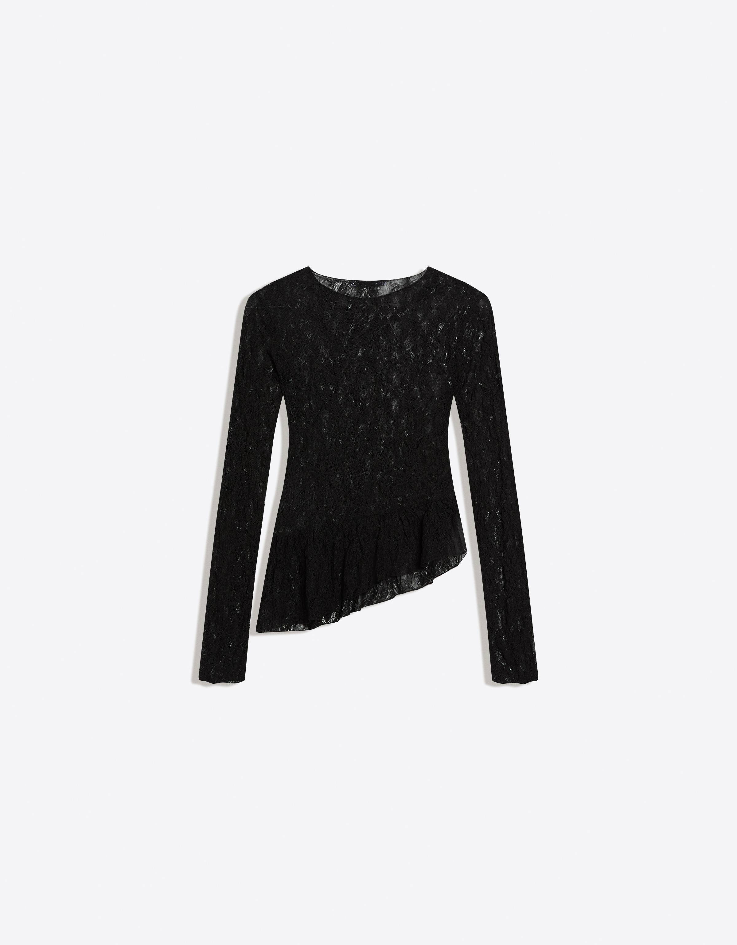 Long sleeve lace frill T-shirt