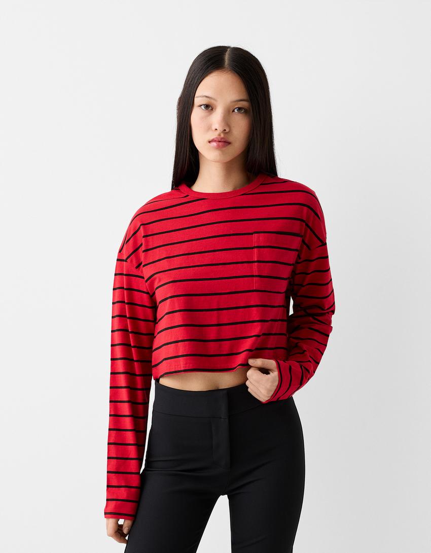 Pull rayé-Noir / Rouge-0