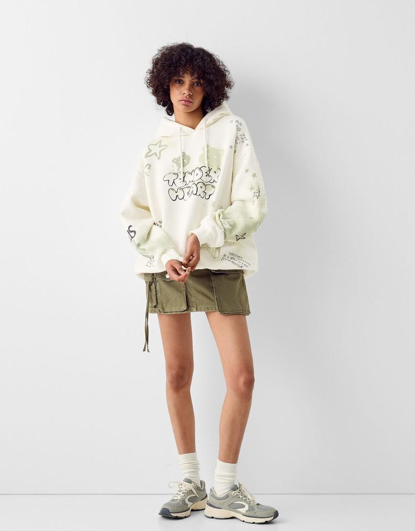 Printed hoodie-Cream