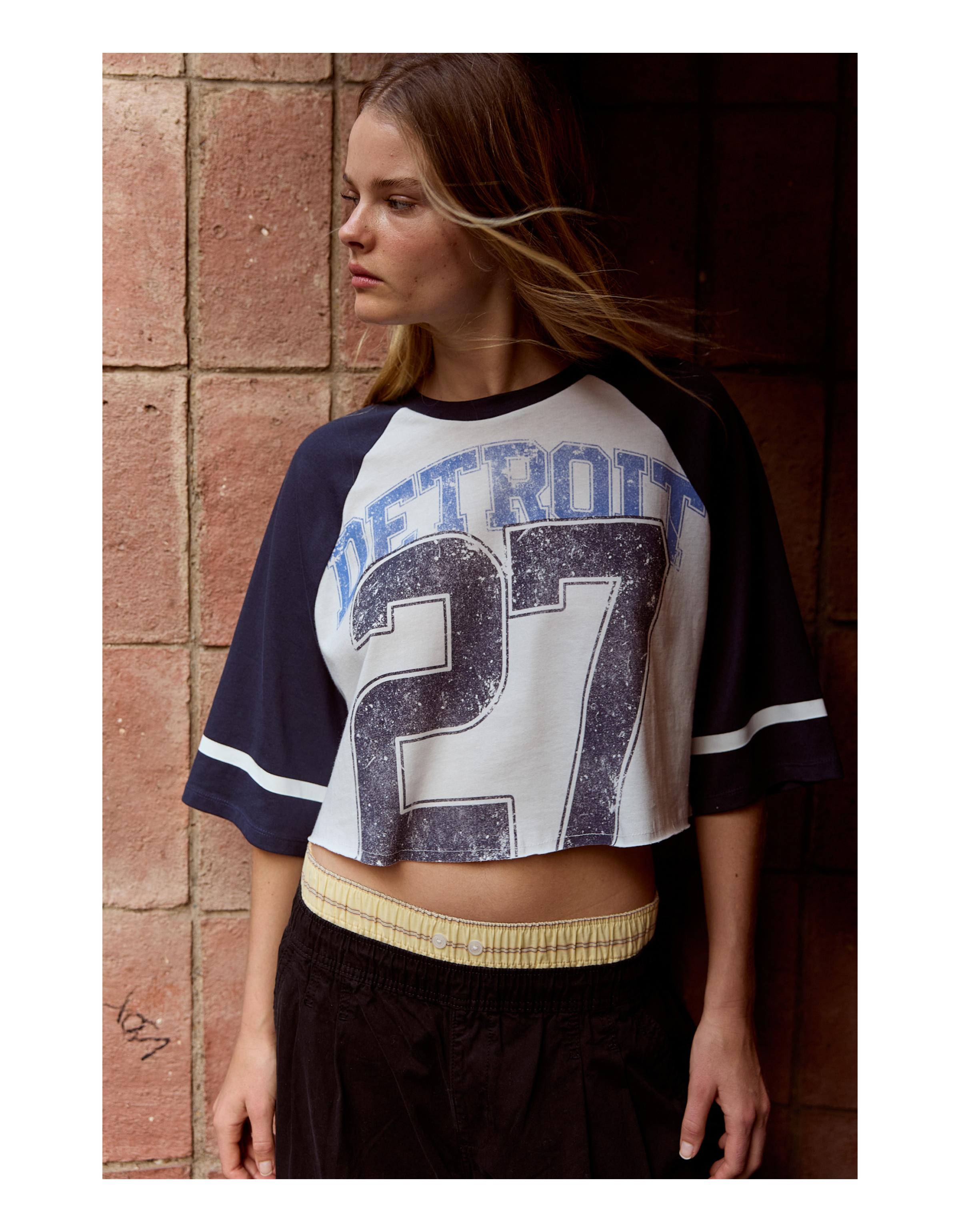Short sleeve raglan print T-shirt — Off white
