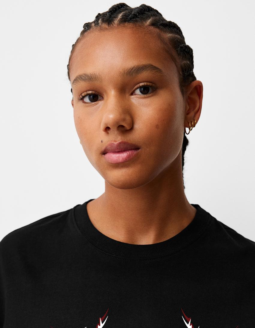 Tricou mânecă scurtă print-Negru-2