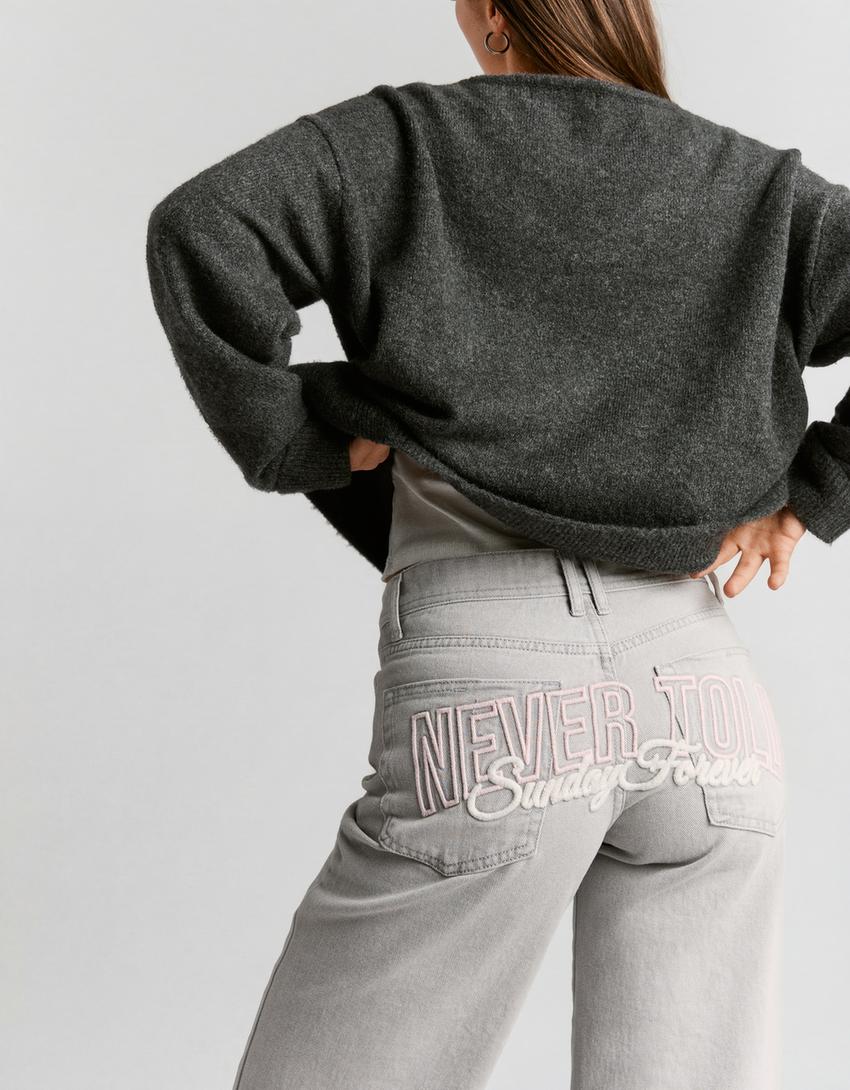 Pantalón straight sarga-Gris