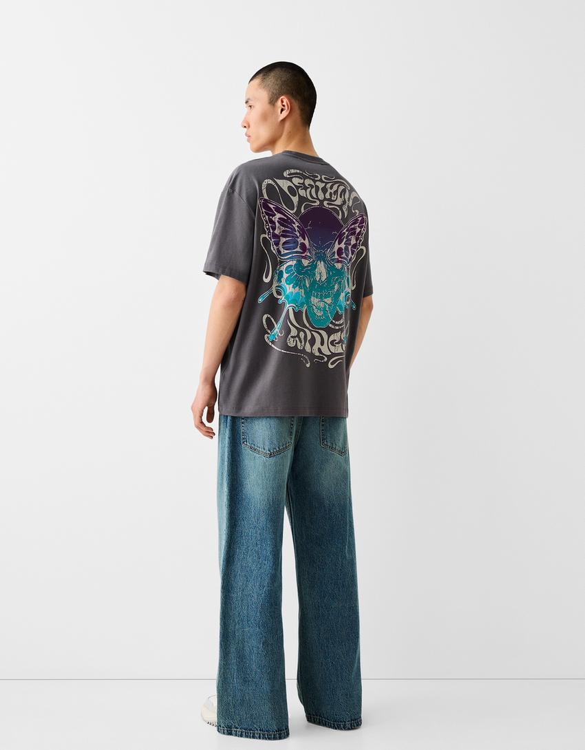 T-shirt boxy fit imprimé-Gris-1