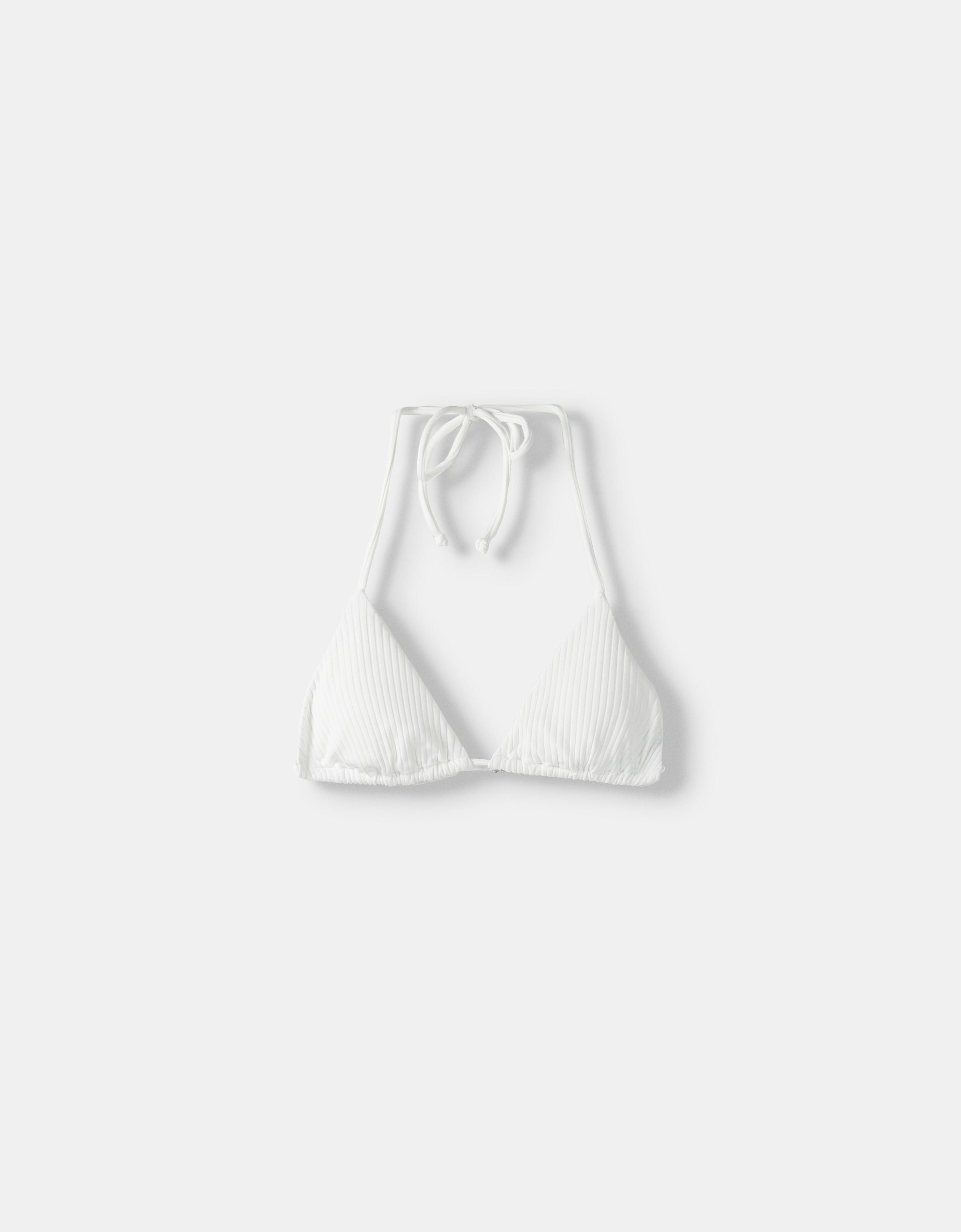 Bershka Geripptes Bikinioberteil Damen M Weiss